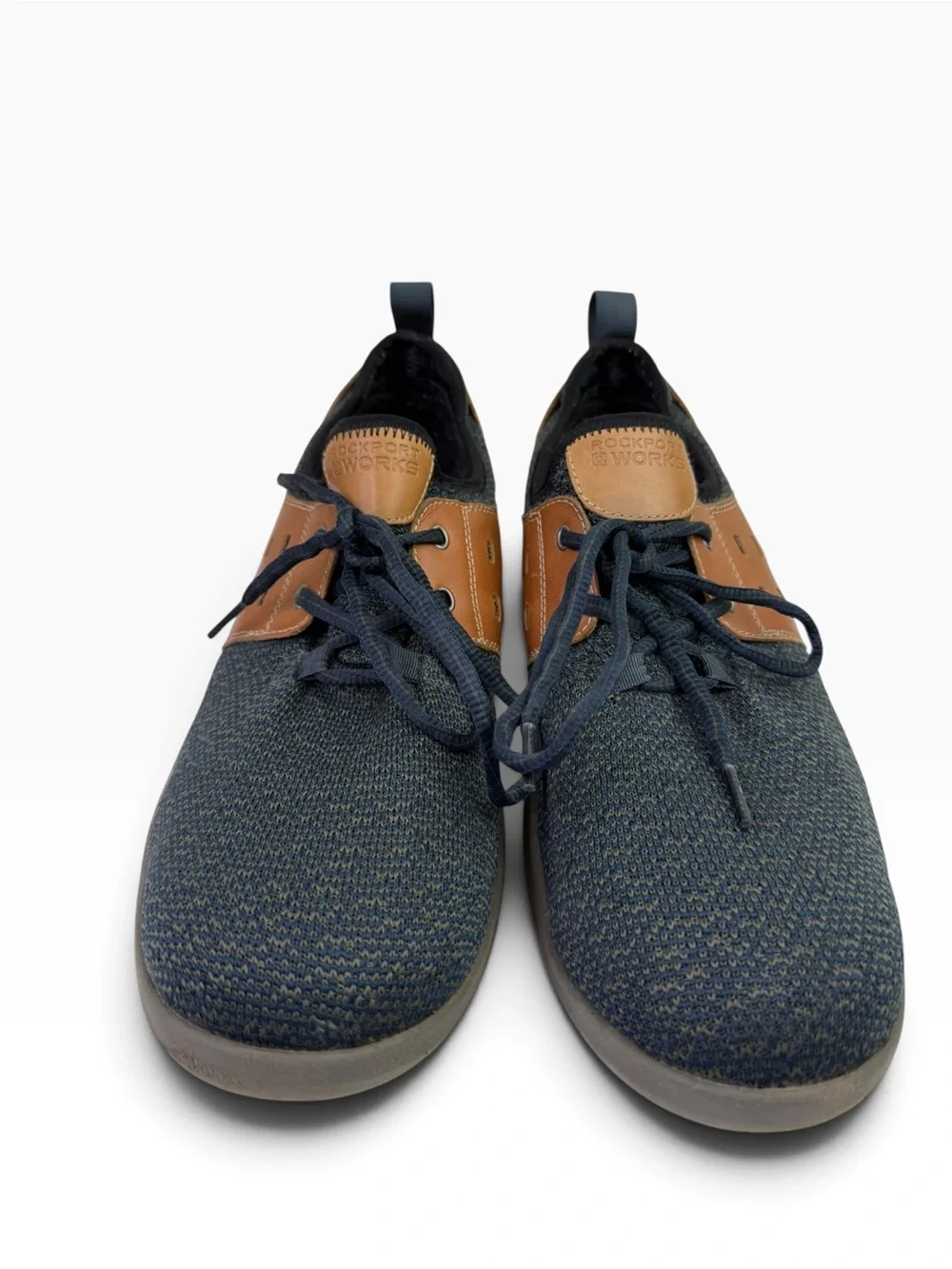 Rockport Works truFLEX Shoes RK4691 Navy Blue Brown Leather Lace Up Men’s 10.5 W